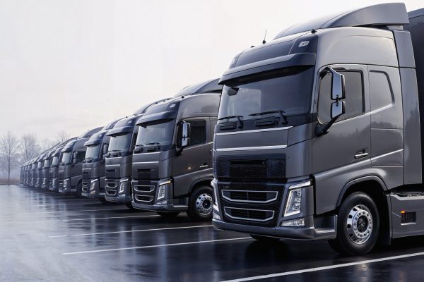 linha-de-caminhoes-modernos-em-um-estacionamento